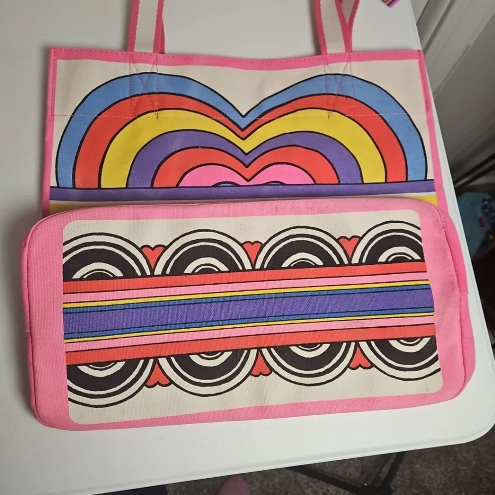 Brighton Rainbow Bright "Love To Be Bold" Large Canvas Tote NWT Bag - Picture 4 of 8
